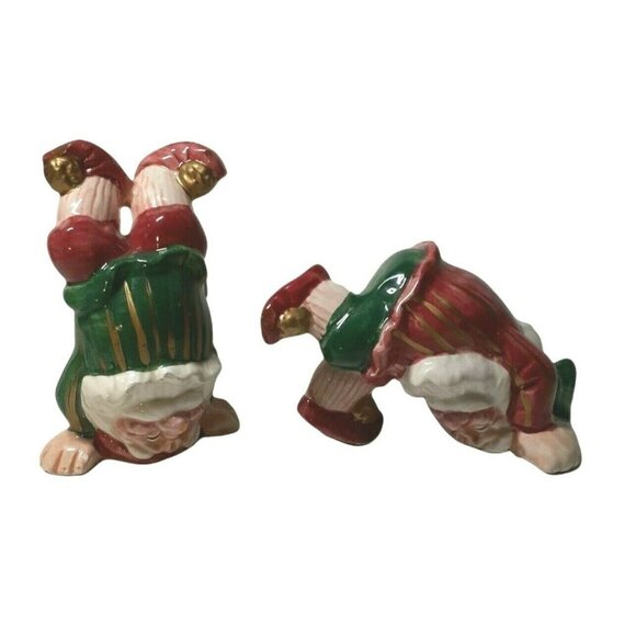 Vtg Fitz & Floyd Figurines Acrobat Santas Elves Rescued Touched Up - Picture 1 of 6